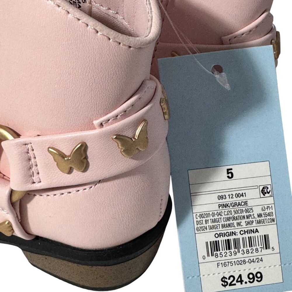 Cat & Jack Girls Butterfly Pink Gracie Boots size 5 Faux Leather Strappy Zip New - Picture 13 of 15